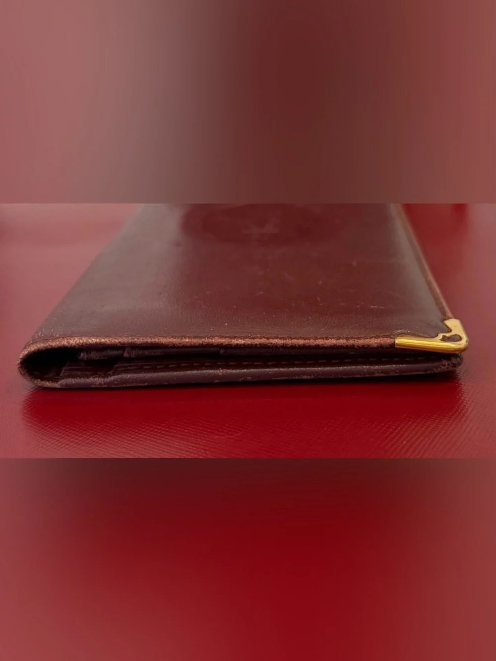 VTG.. CARTIER MUST De CARTIER BORDEAUX CALFSKIN LEATHER LONG WALLET